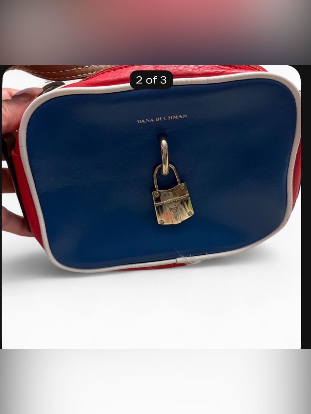 Dana Buchman Navy Blue and Red Lock-Accent Crossbody Bag